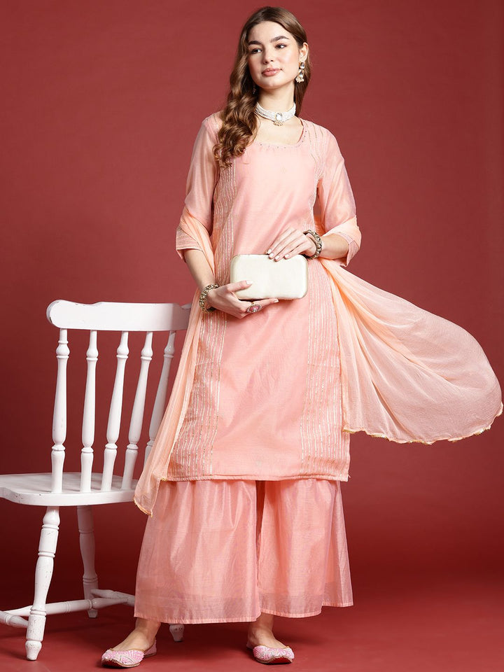 Anouk Striped Regular Kurta with Sharara & With Dupatta