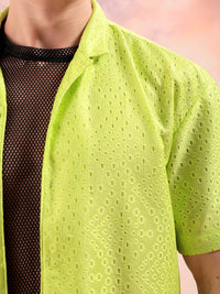 The Indian Garage Co Men Relaxed Fit Solid Warp Knit Lace Resortwear Shirt