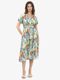 RAREISM V Neck Floral Printed Fit & Flare Midi Dress