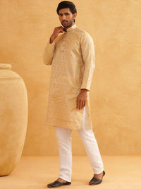 SOJANYA Floral Woven Design Mandarin Collar Straight Kurta With Churidar