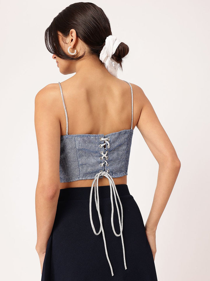 DressBerry Glitter Gal Tie-Up Bow Lace Ups Corset Crop Top