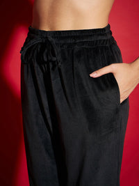 SASSAFRAS Maroon Colourblocked Velvet Sweatshirt With Joggers