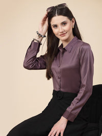 Style Quotient Mauve Spread Collar Smart Satin Formal Shirt