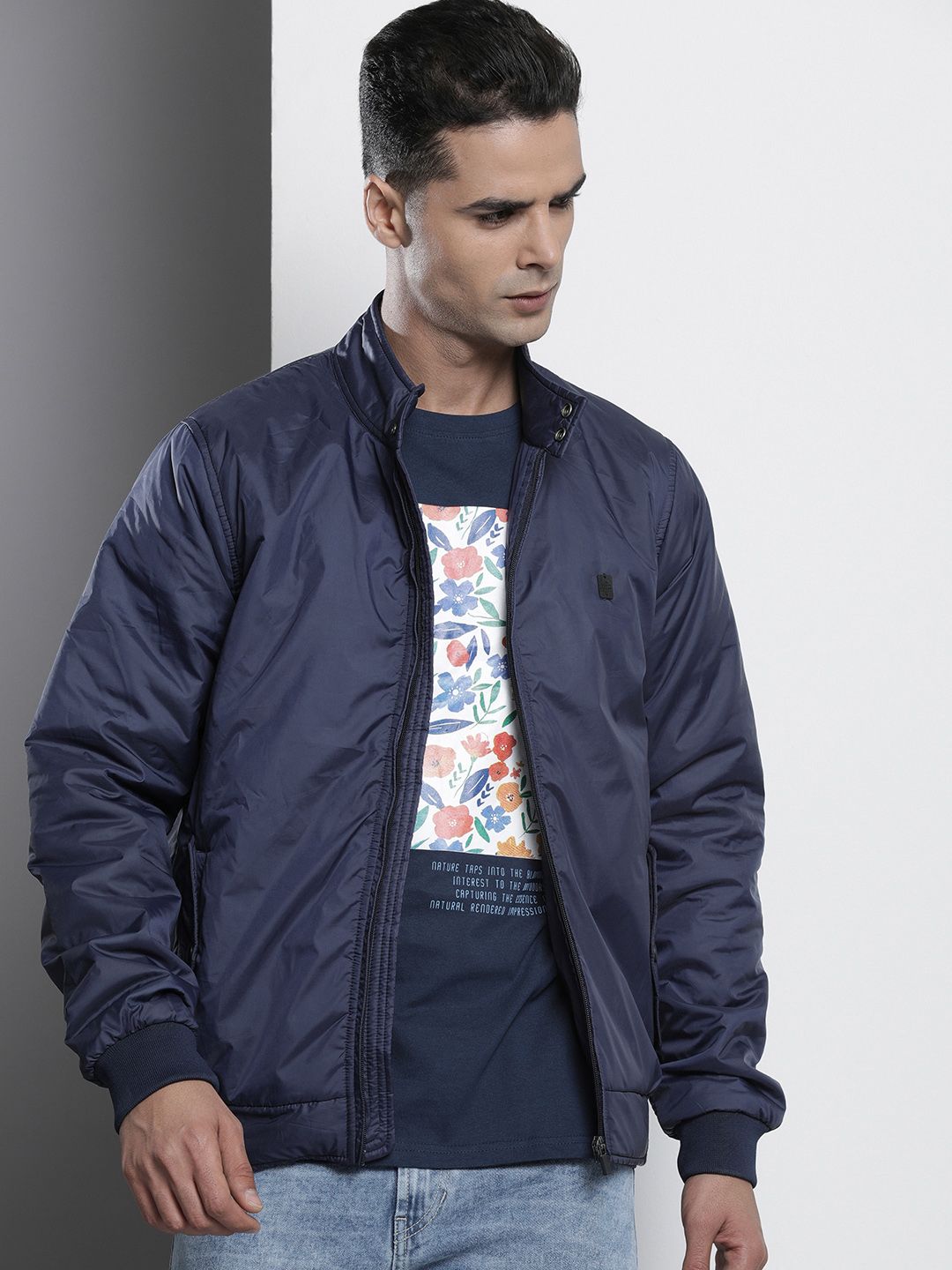 The Indian Garage Co Men Zip-Front Bomber Jacket with Slip Pockets