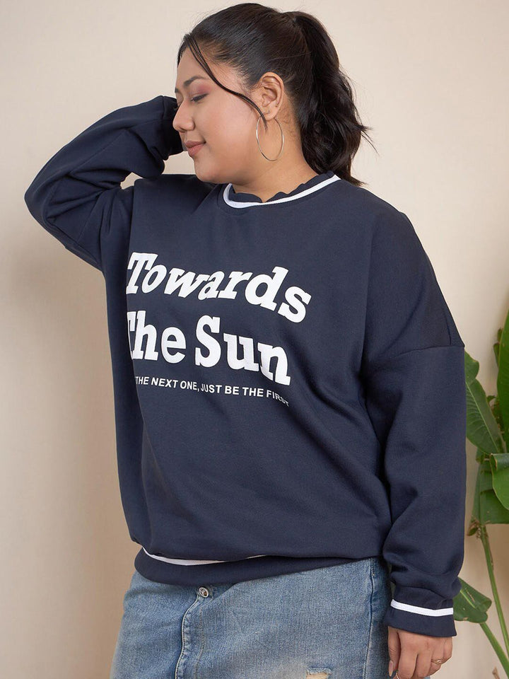 CURVY STREET Plus Size Typography Printed Pure Cotton Sweatshirt