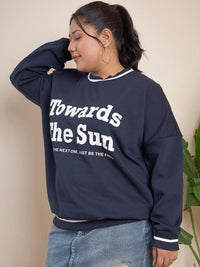 CURVY STREET Plus Size Typography Printed Pure Cotton Sweatshirt