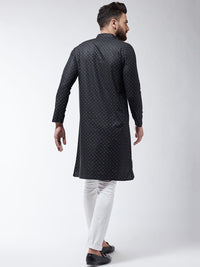 SOJANYA Lelaki Black Printed Cotton Linen Kurta Lurus