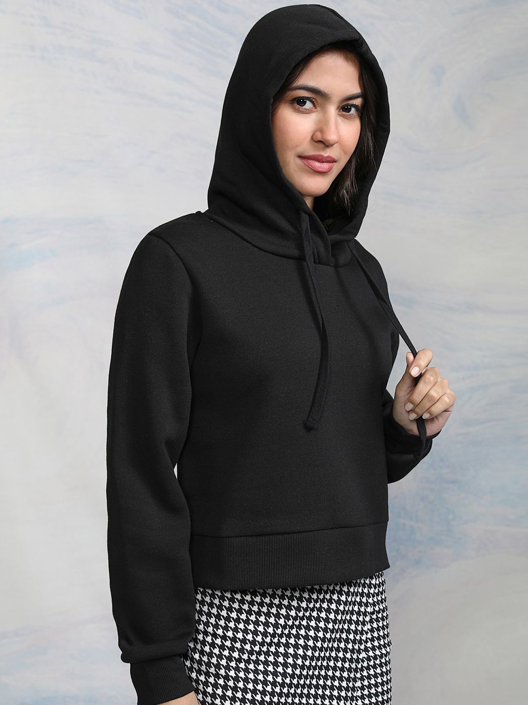 Tokyo Talkies Women Black Hooded Sweatshirt