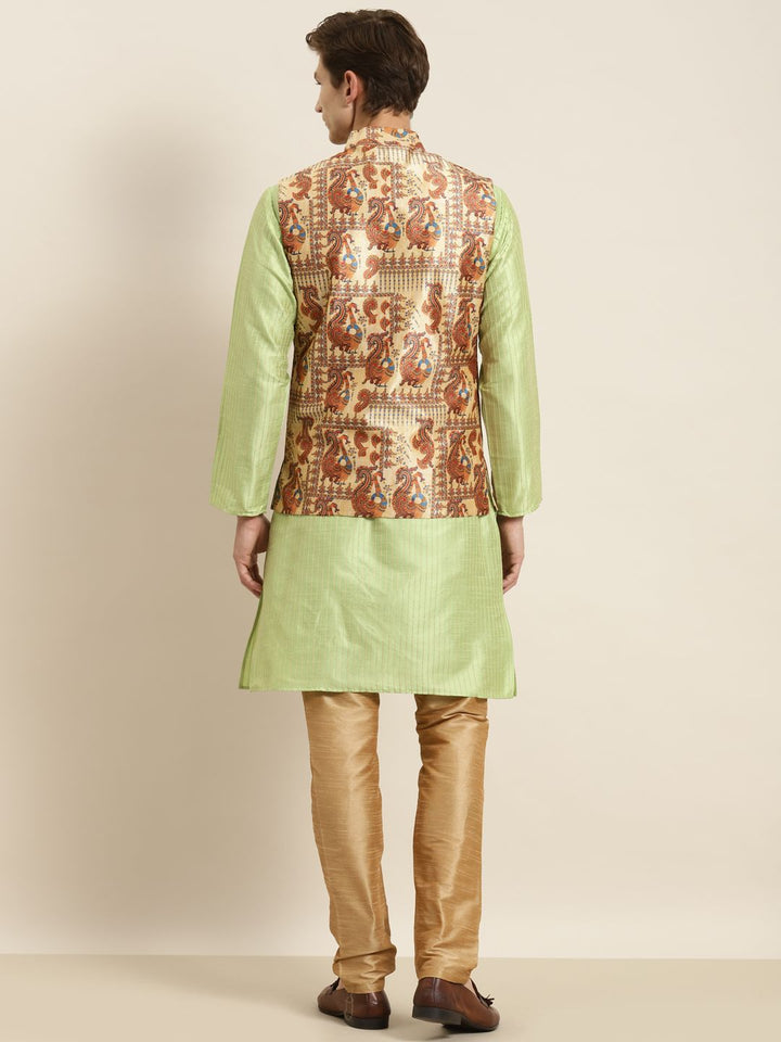 SOJANYA Kurta Belang Hijau Lelaki dengan Jaket Churidar & Nehru