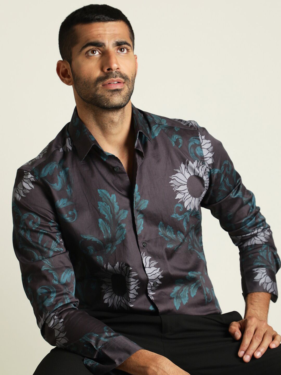 RARE RABBIT Men Silbon Floral Printed Slim Fit Cotton Shirt
