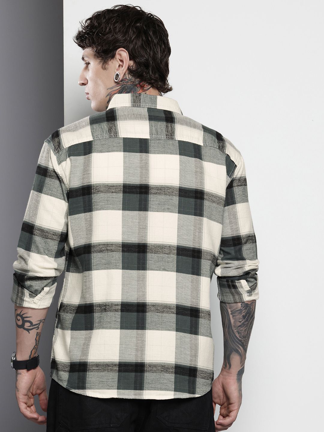 The Indian Garage Co Men Regular Fit Checkered Double Flap Casual Shirt
