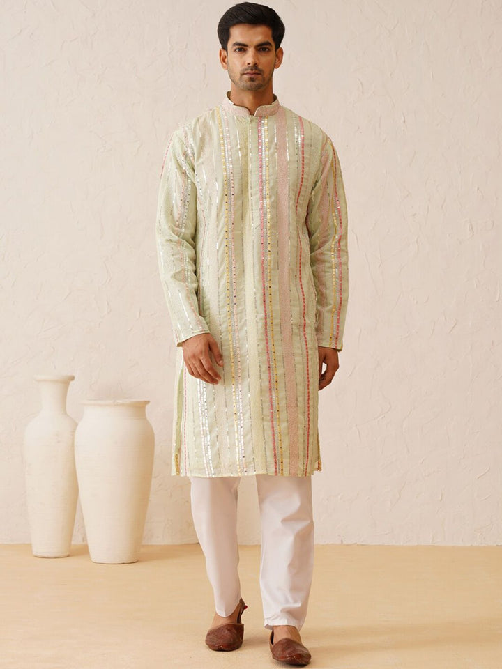 SOJANYA LUXE Embroidered Regular Sequinned Kurta with Pyjamas
