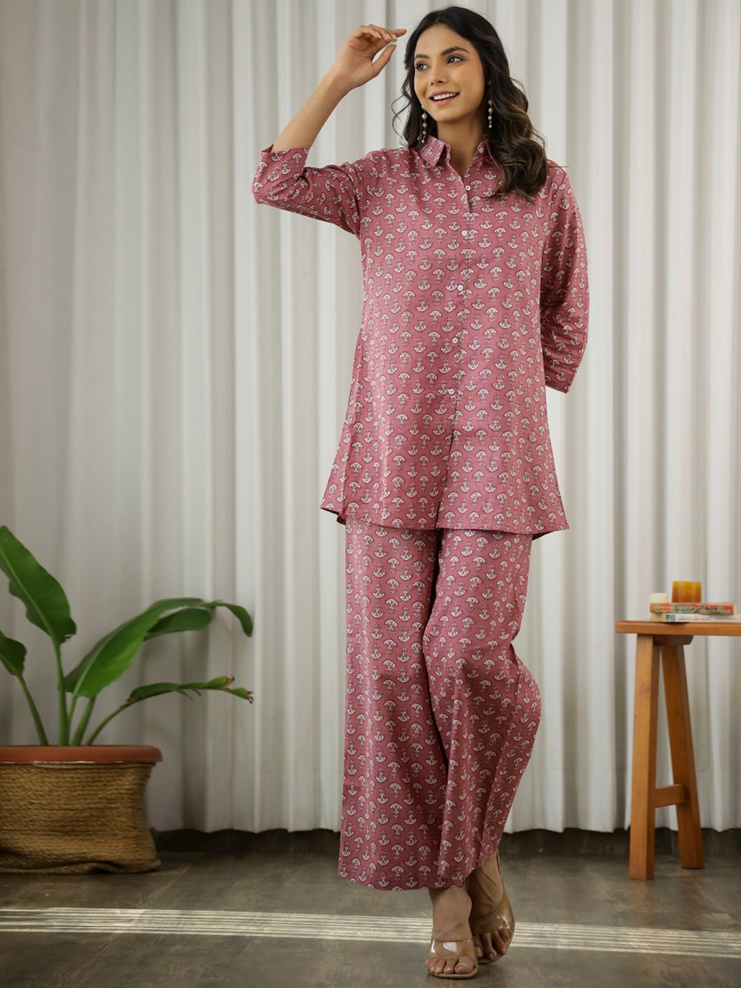 SANSKRUTIHOMES Floral Printed Pure Cotton  Tunic With Palazzo