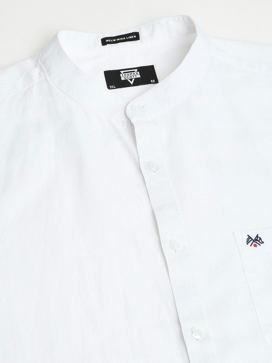 Thomas Scott Plus Size Premium Mandarin Collar Roll-Up Sleeves Cotton Linen Casual Shirt