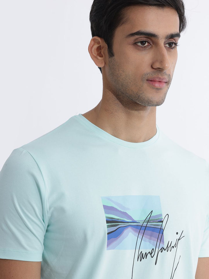 RARE RABBIT Men Libro Graphic Printed Slim Fit Cotton T-Shirt