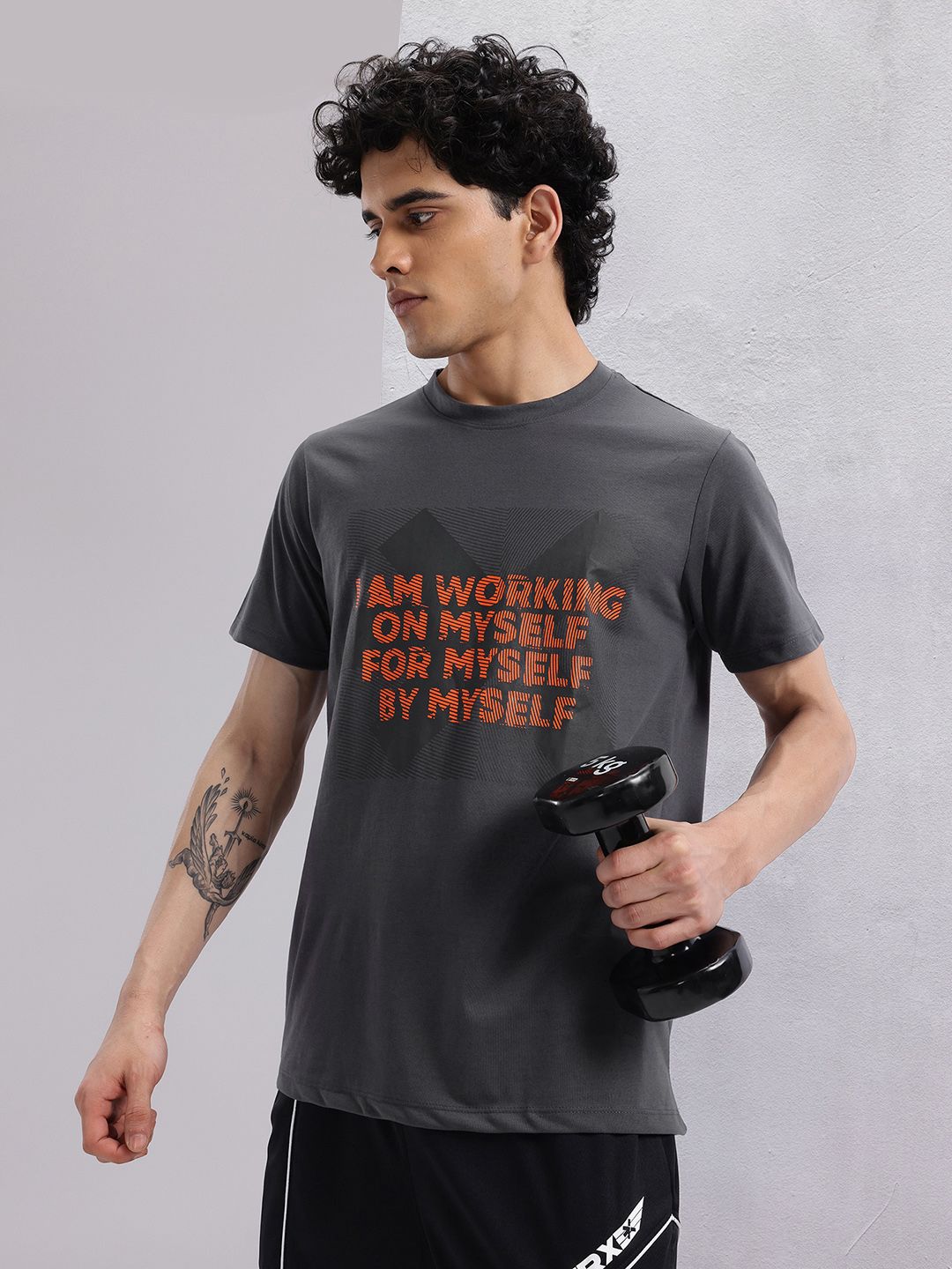 HRX by Hrithik Roshan Typography Printed Training Longline T-shirt
