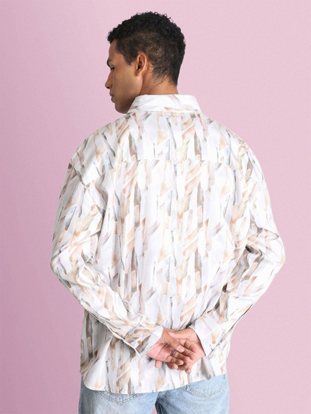 Bene Kleed Men Classic Spread Collar Abstract Printed Cotton Oversized Casual Shirt