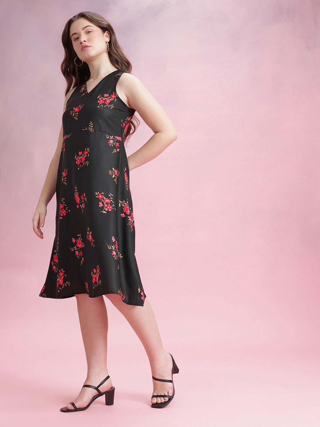 DressBerry Floral Print A-Line Midi Dress