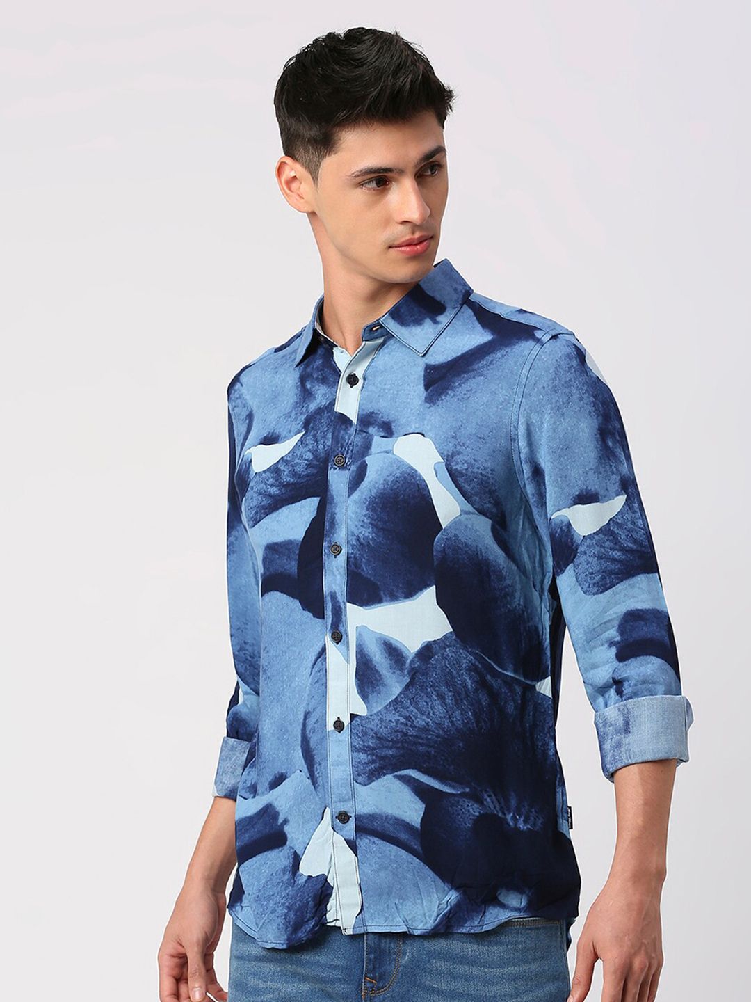 Being Human Slim Fit Abstract Printed Spread Collar Casual Shirt