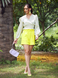 Athena Women Yellow Floral Print Smoked Detail Peplum Top