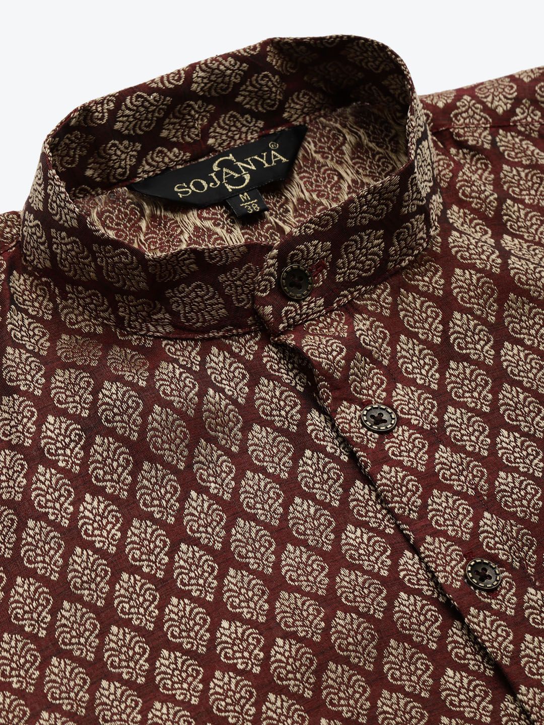 SOJANYA Men Maroon Woven Design Kurta with Churidar & Nehru Jacket
