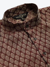 SOJANYA Men Maroon Woven Design Kurta with Churidar & Nehru Jacket