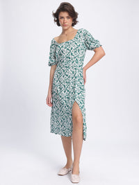 DressBerry Floral Fantasy Cut Out Detail Ruched Front Slit Midi Dress