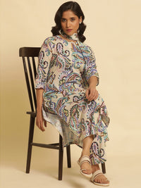 W Paisley Printed Keyhole Neck Pure Cotton Straight Kurta with Trouser & Dupatta