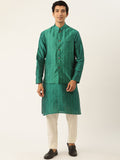 SOJANYA Set Kurta Lelaki Motif Etnik Hijau Dengan Jaket Nehru