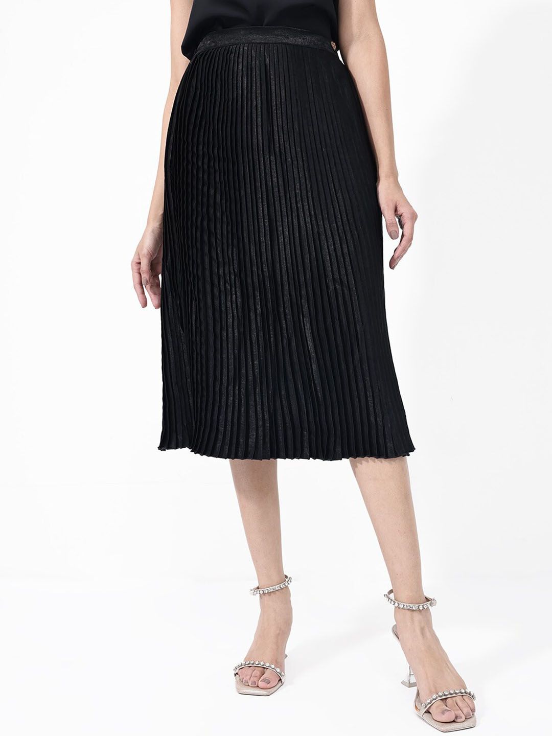 RAREISM Accordion Pleated Flared Midi Skirt