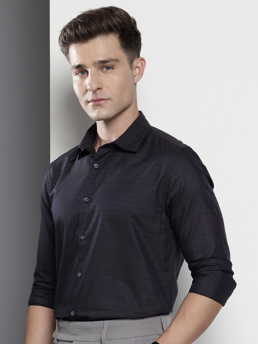 The Indian Garage Co. X Luxe Slim Fit Self Checked Formal Shirt