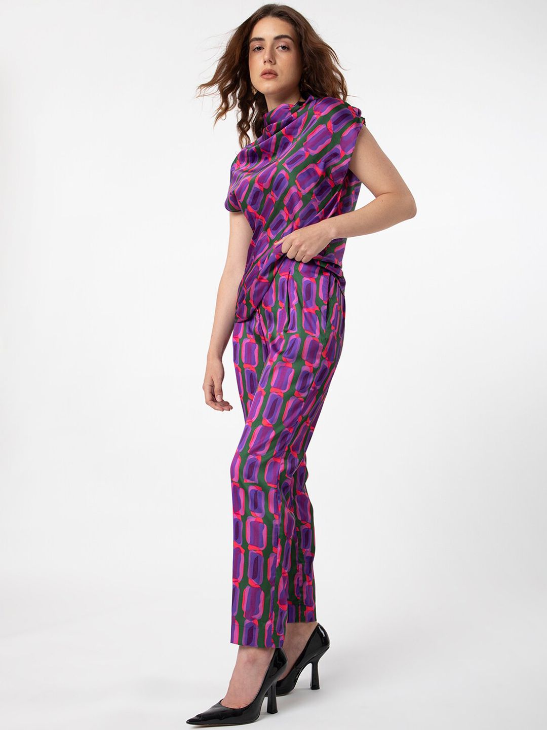 RAREISM Geo Abstract Print Satin Trousers