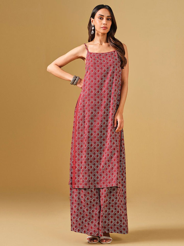 Global Desi Geometric Printed Straight Kurta With Palazzo