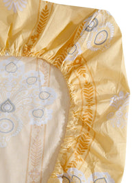 KLOTTHE Yellow Floral Pure Cotton 400 TC Fitted King Superfine Bedsheet with 2 Pillow Covers-98 x 89 inches