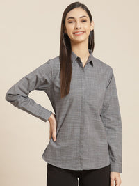 Hancock Women Grey Standard Slim Fit Cotton Formal Shirt