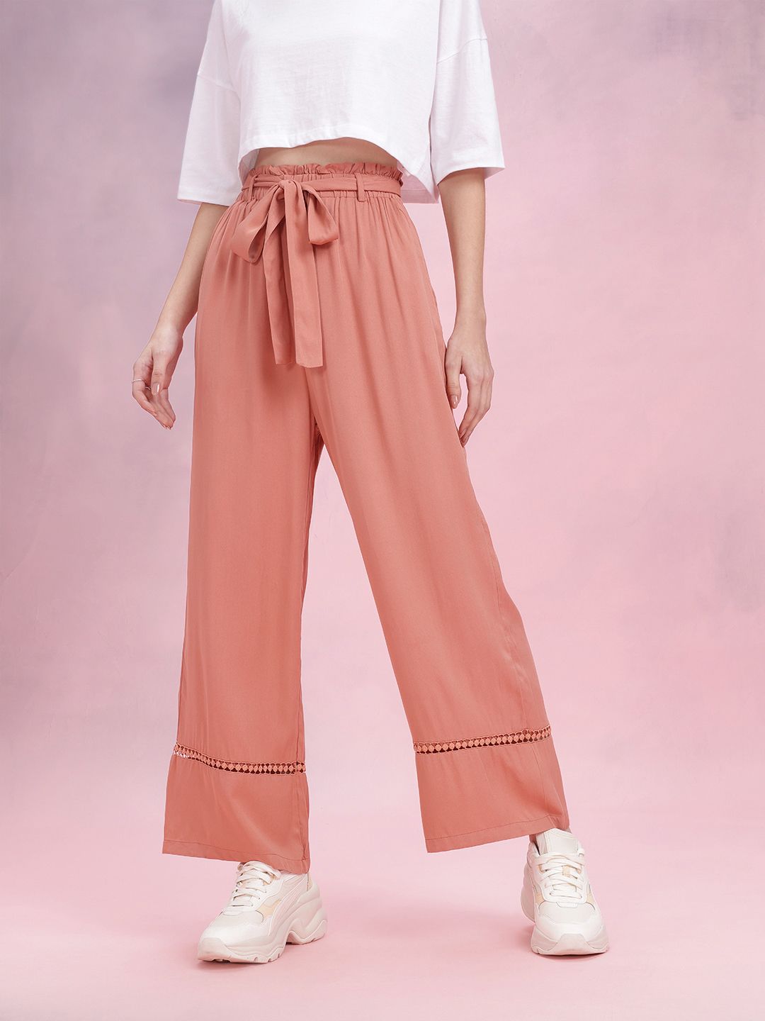 DressBerry Women High-Rise Pleated Trousers Comes With a Belt