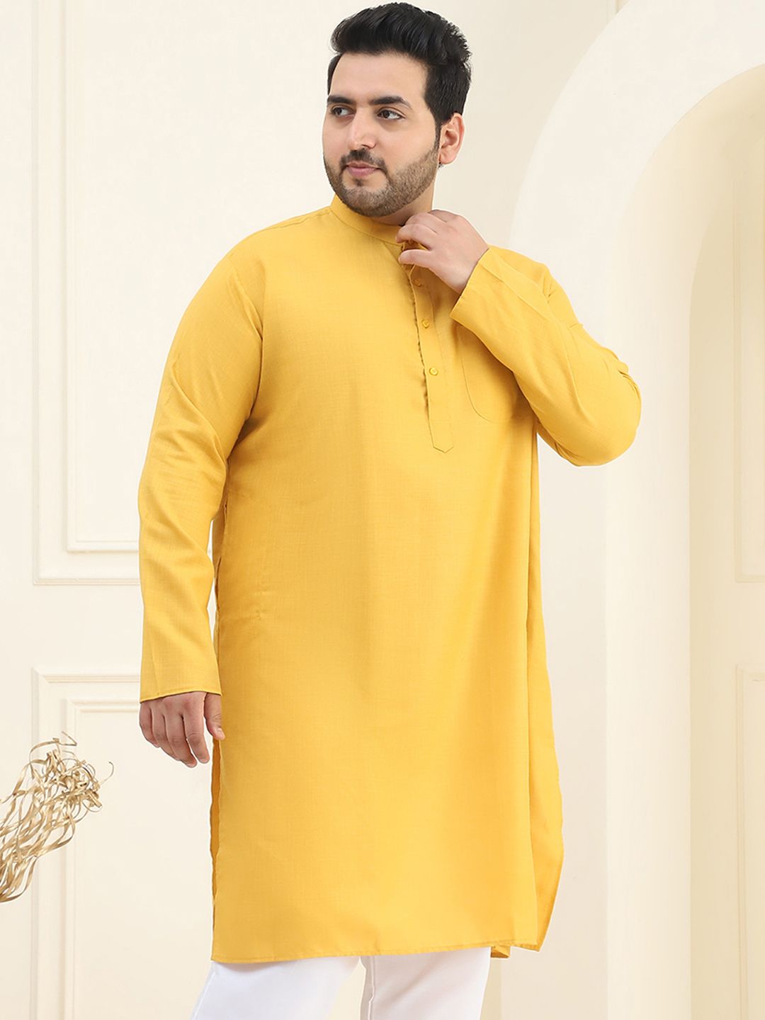 SOJANYA PLUS Size Men Mustard Yellow Pure Cotton Kurta