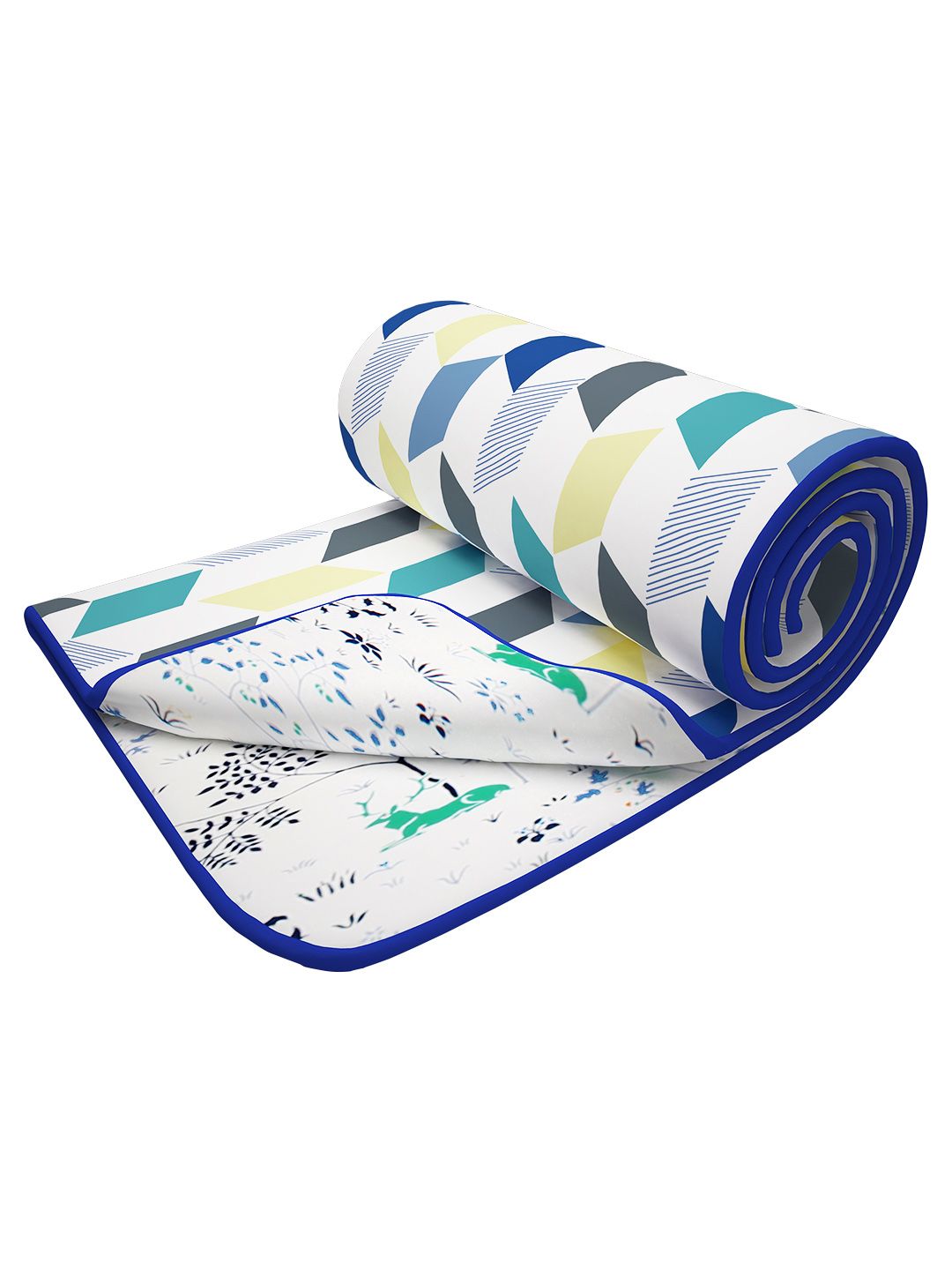 Story@home White & Blue Geometric Cotton AC Room 150 GSM Reversible Single Bed Dohar