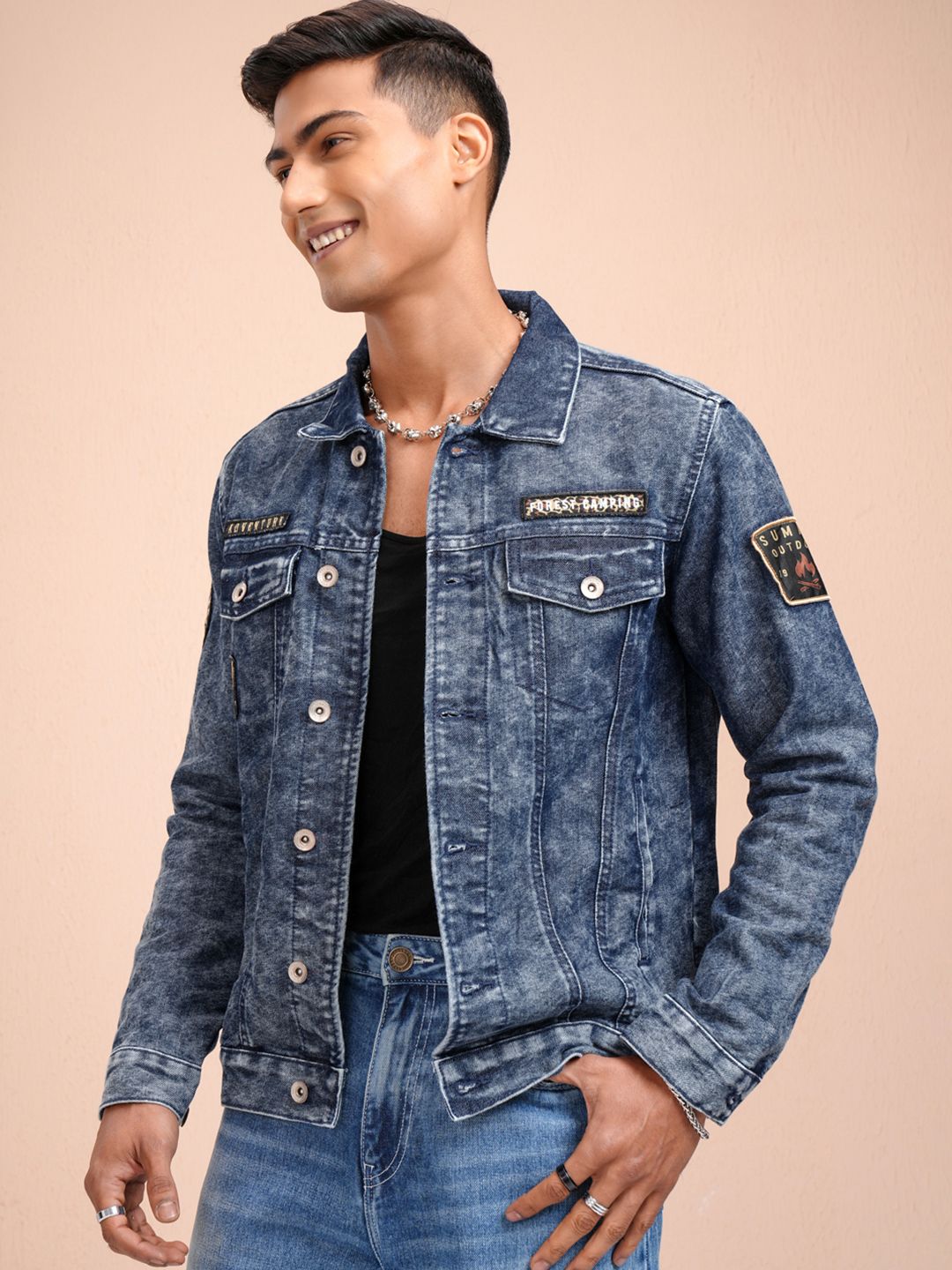 LOCOMOTIVE Men Blue Solid Denim Jacket