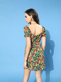 Berrylush Women Red Allover Floral Print Ruched Bust Detail Dress