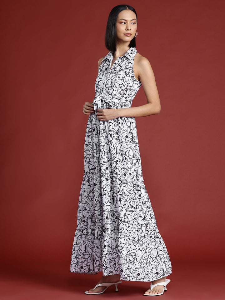 all about you Abstract Printed Tiered Tie-Up Maxi Dress
