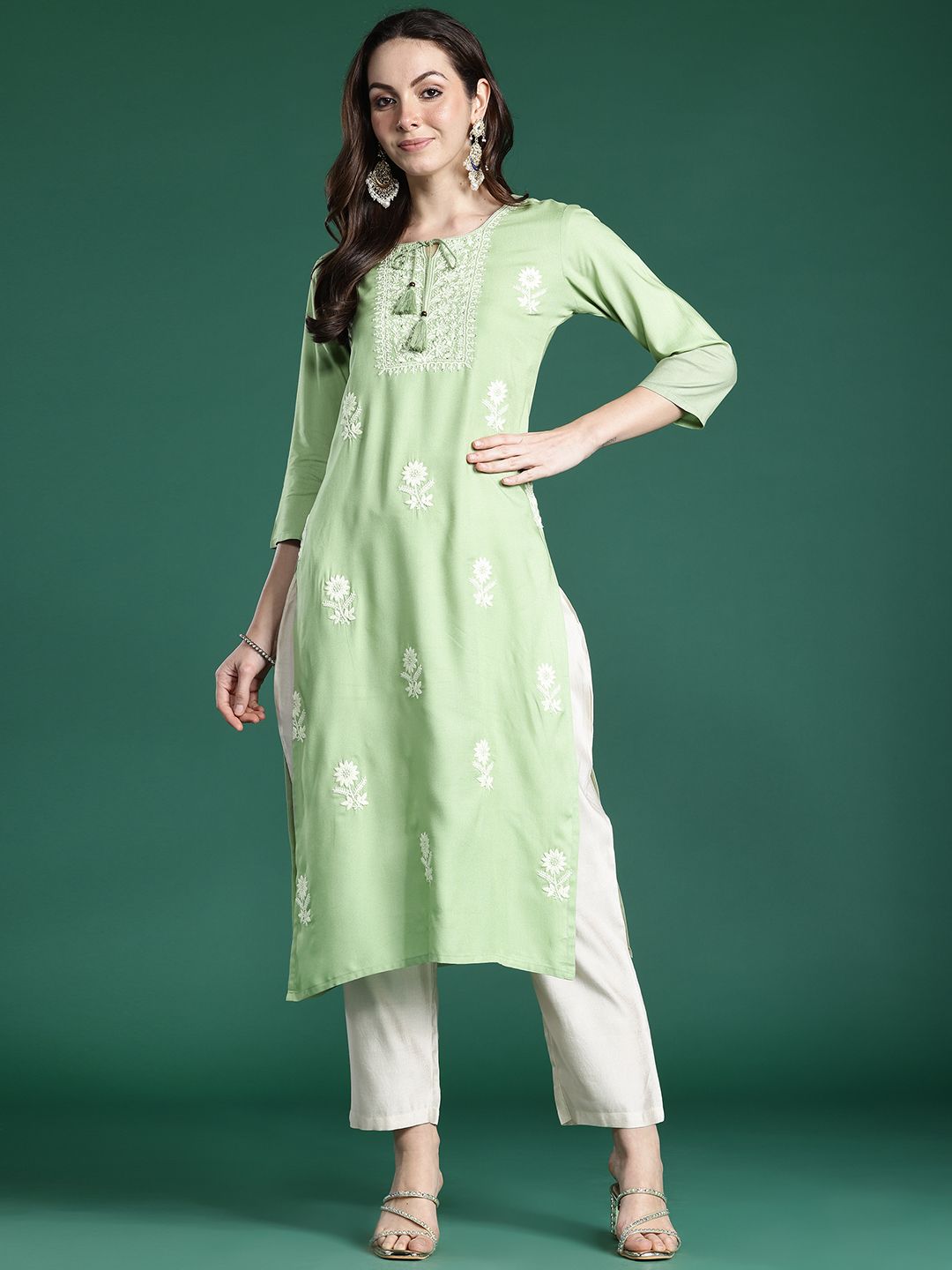 Indo Era Floral Embroidered Thread Work Kurta
