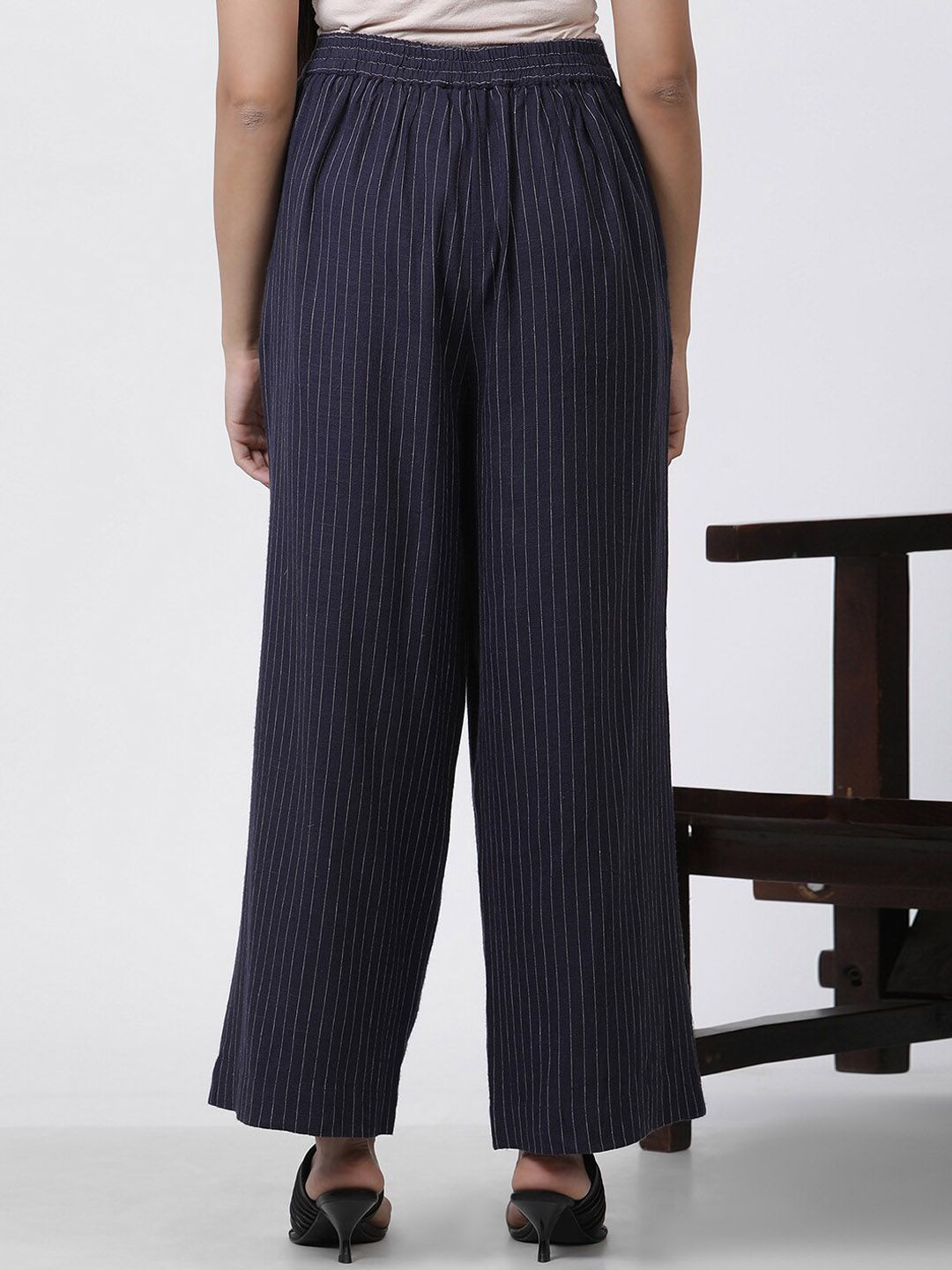 W Women Striped High-Rise Straight Fit Parallel Trouser