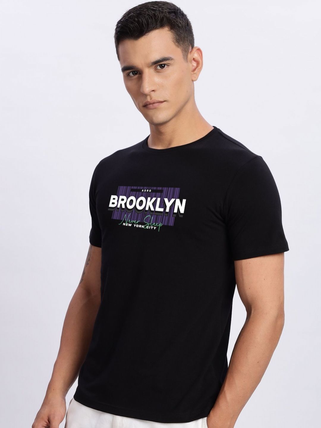 ADRO Typography Printed Round Neck Cotton T-shirt