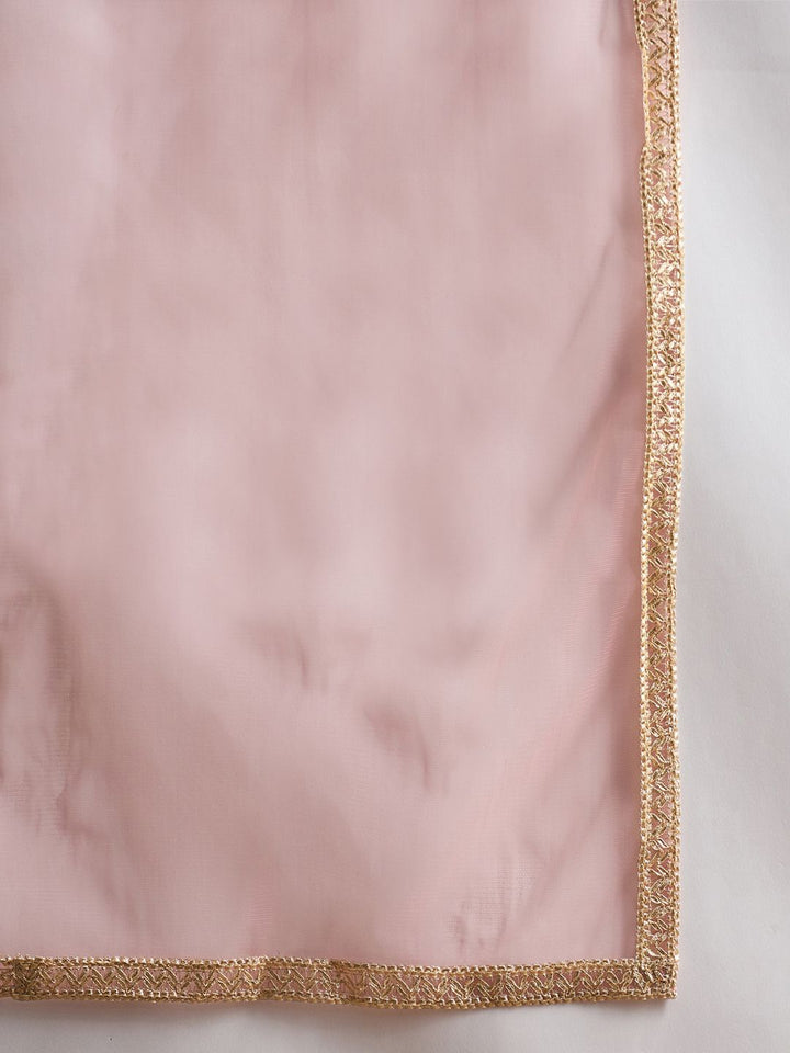 Indo Era Mauve Paisley Embroidered V-Neck Georgette A-Line Kurta with Trousers & Dupatta