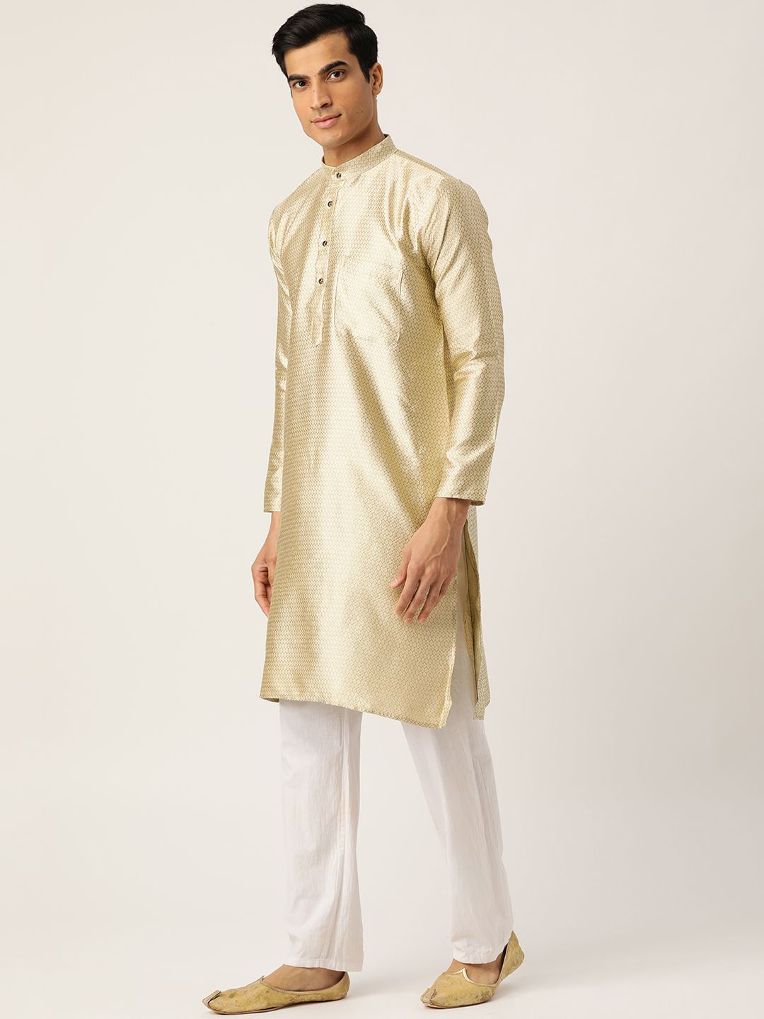 SOJANYA Men Beige Woven Design Straight Kurta