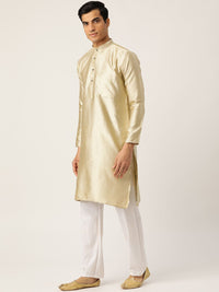 SOJANYA Men Beige Woven Design Straight Kurta