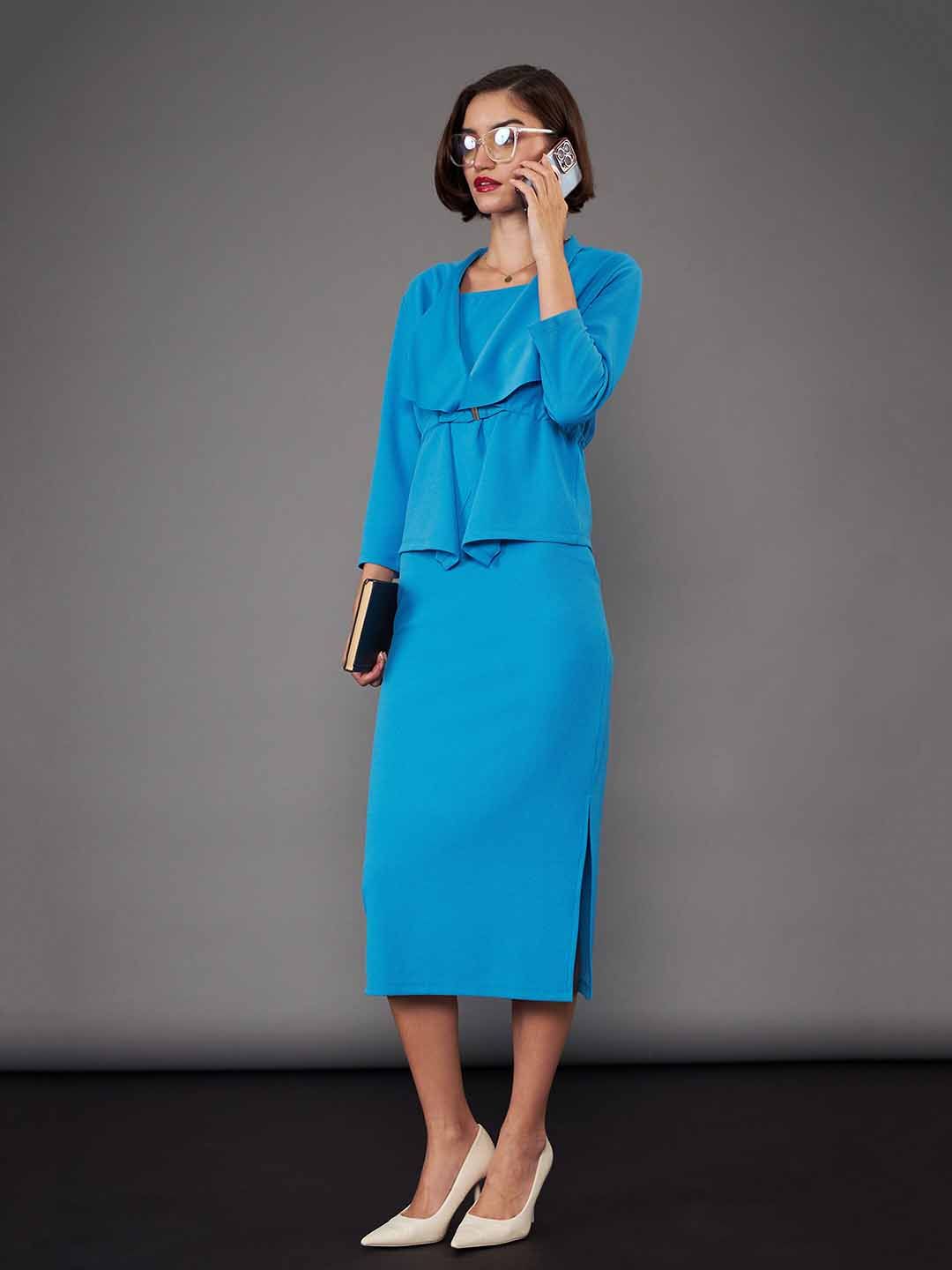 SASSAFRAS worklyf Square Neck Bodycon Midi Dress With Shrug