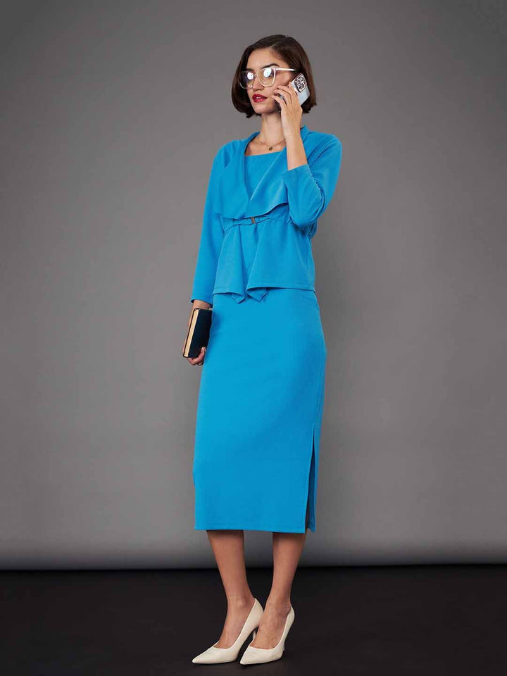 SASSAFRAS worklyf Square Neck Bodycon Midi Dress With Shrug