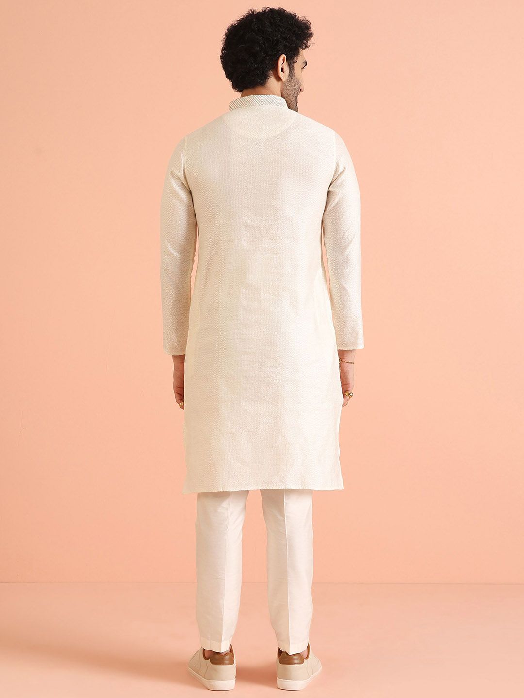 KISAH Floral Woven Design Straight Kurta With Trousers